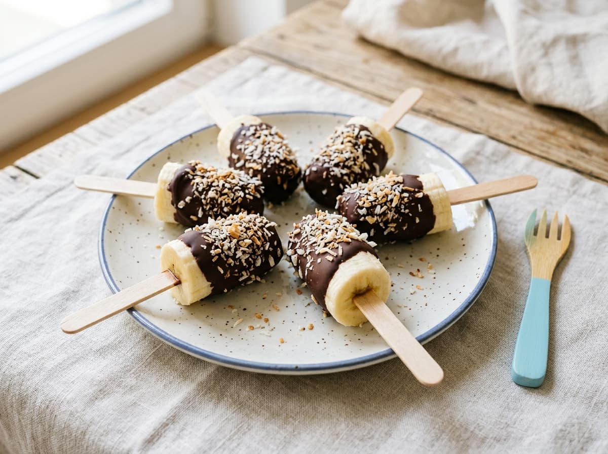 Erfrischende Schoko-Bananen-Lutscher mit Kokos