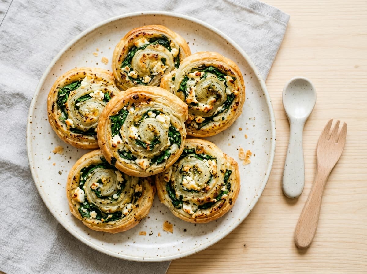 Herzhafte Blätterteig-Schnecken mit Spinat und Feta
