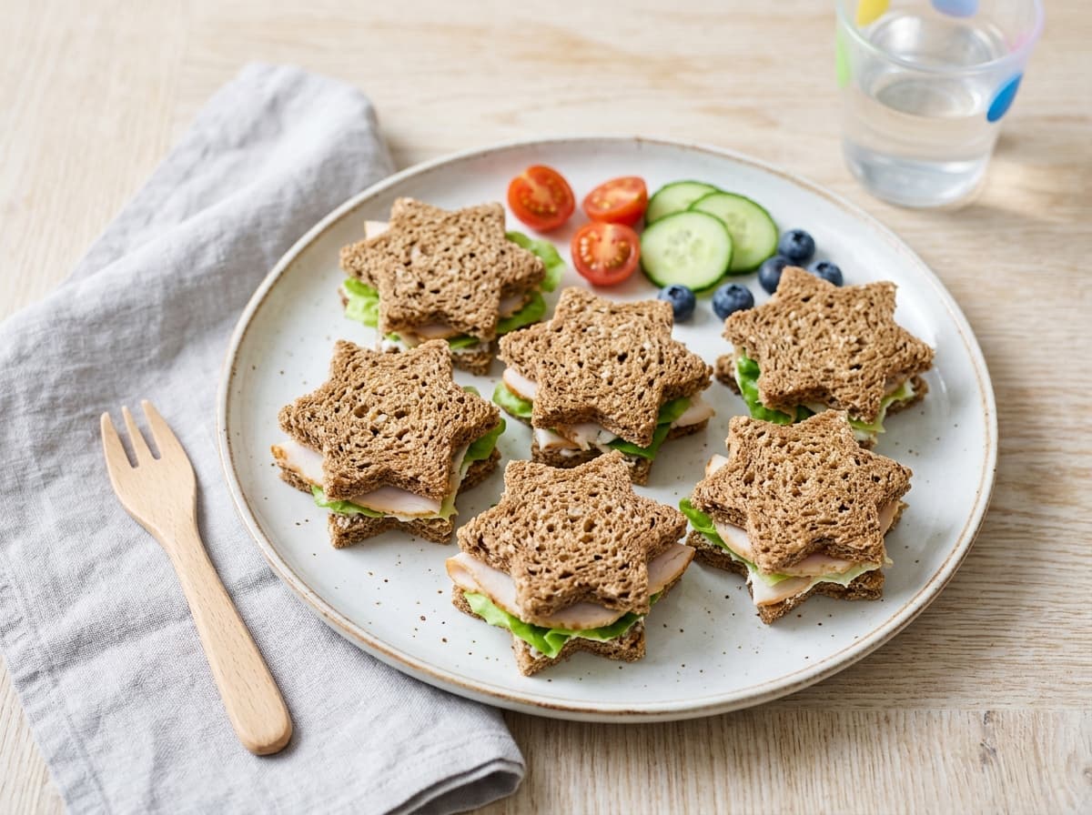 Ausgestochene Vollkorn-Sandwich-Sterne mit Putenbrust