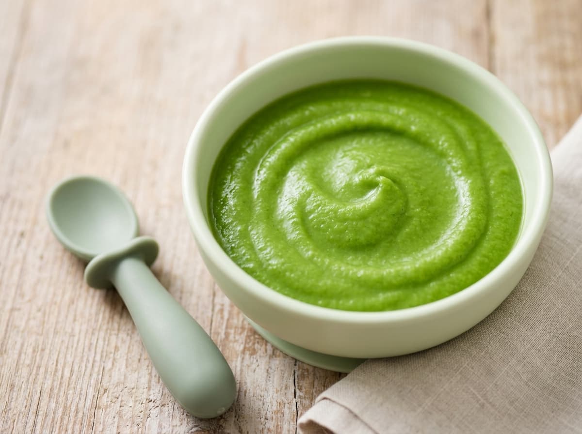 Milder Brokkoli-Kartoffel-Brei mit Hühnchen für den Beikoststart